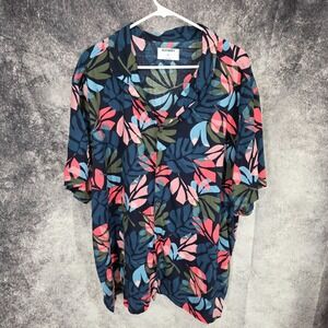 Old Navy Hawaiian Shirt Mens 2XL Blue Floral Camp Tropical Coastal Vacation‎